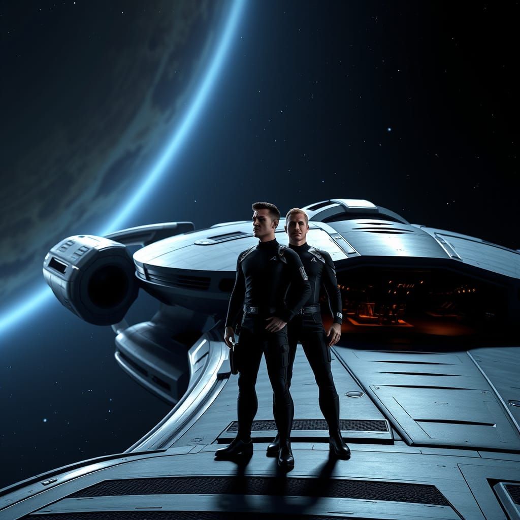 Sleek Starfleet Agents Stand Guard on Futuristic USS Enterpr...