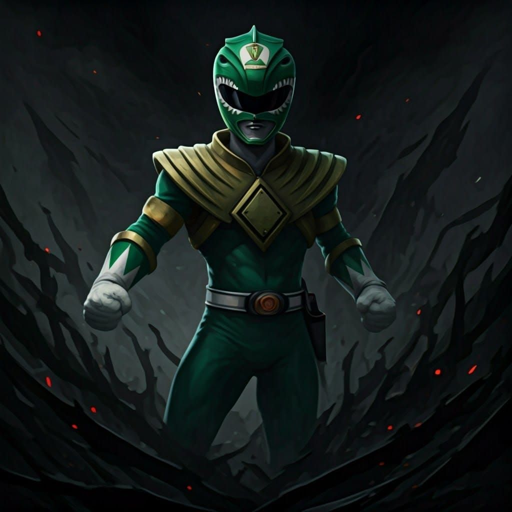 Evil Green Ranger Luigi in Comic Book Style