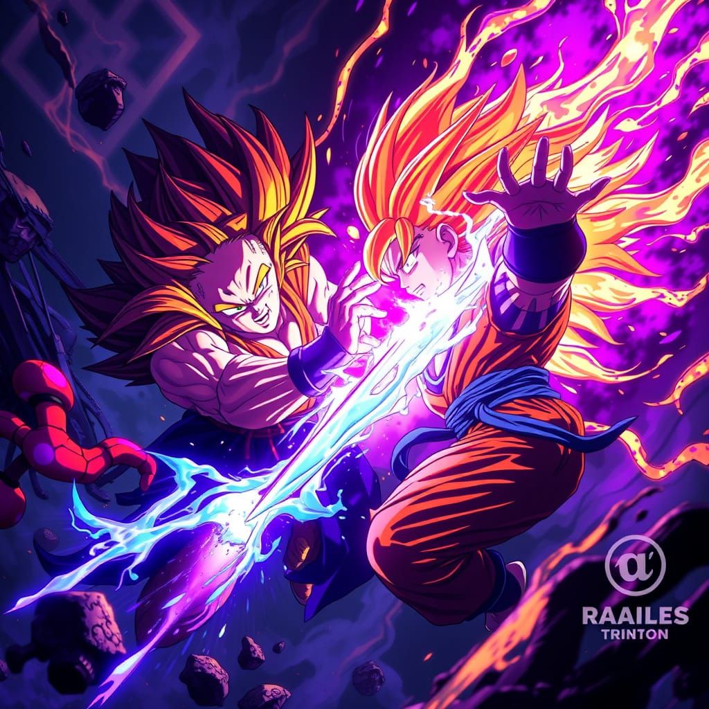 Epic Super Saiyan 3 Goku Battles Gohan in a Dark Fantasy Art...