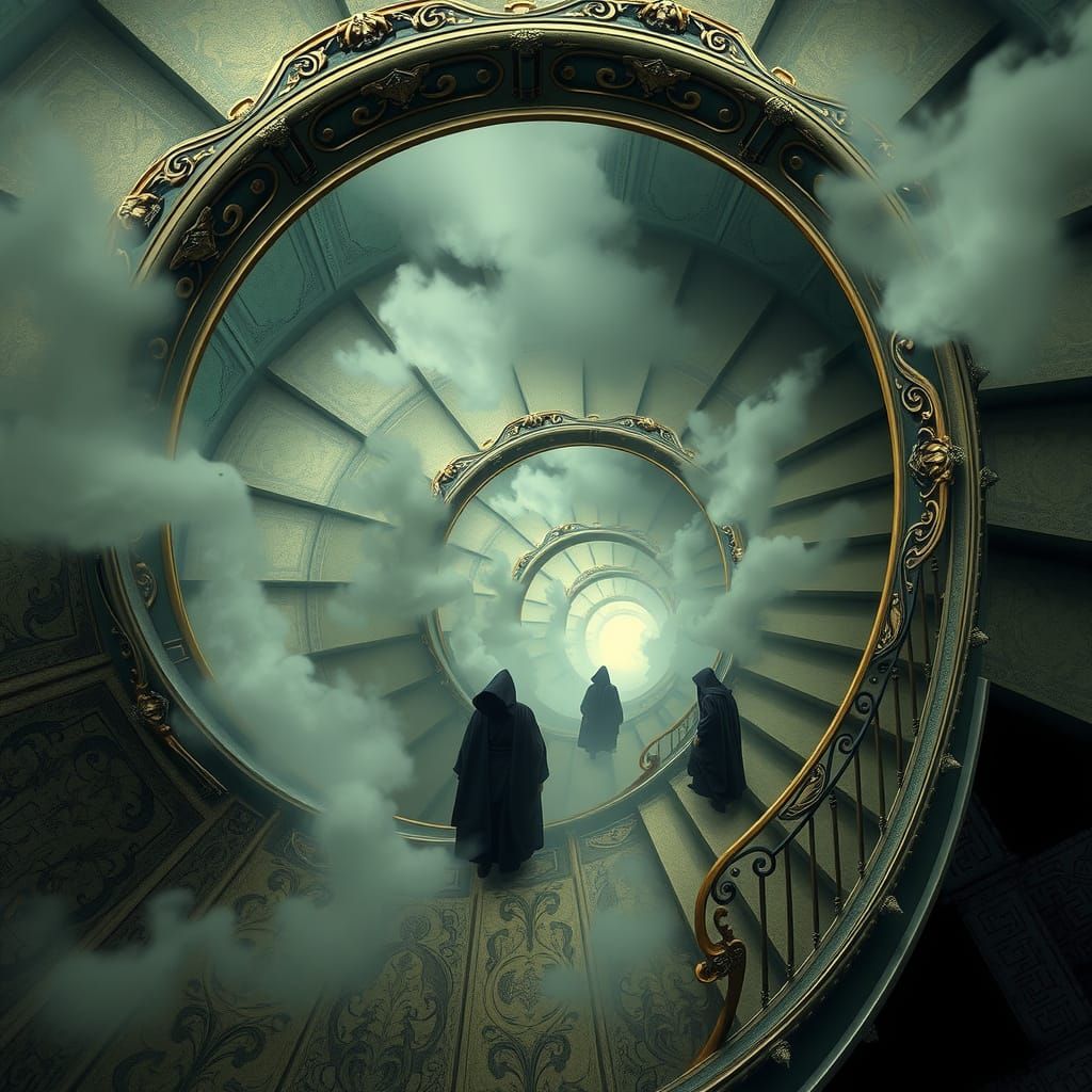 Ethereal Spiral Staircase: Vertigo Art in Infinity
