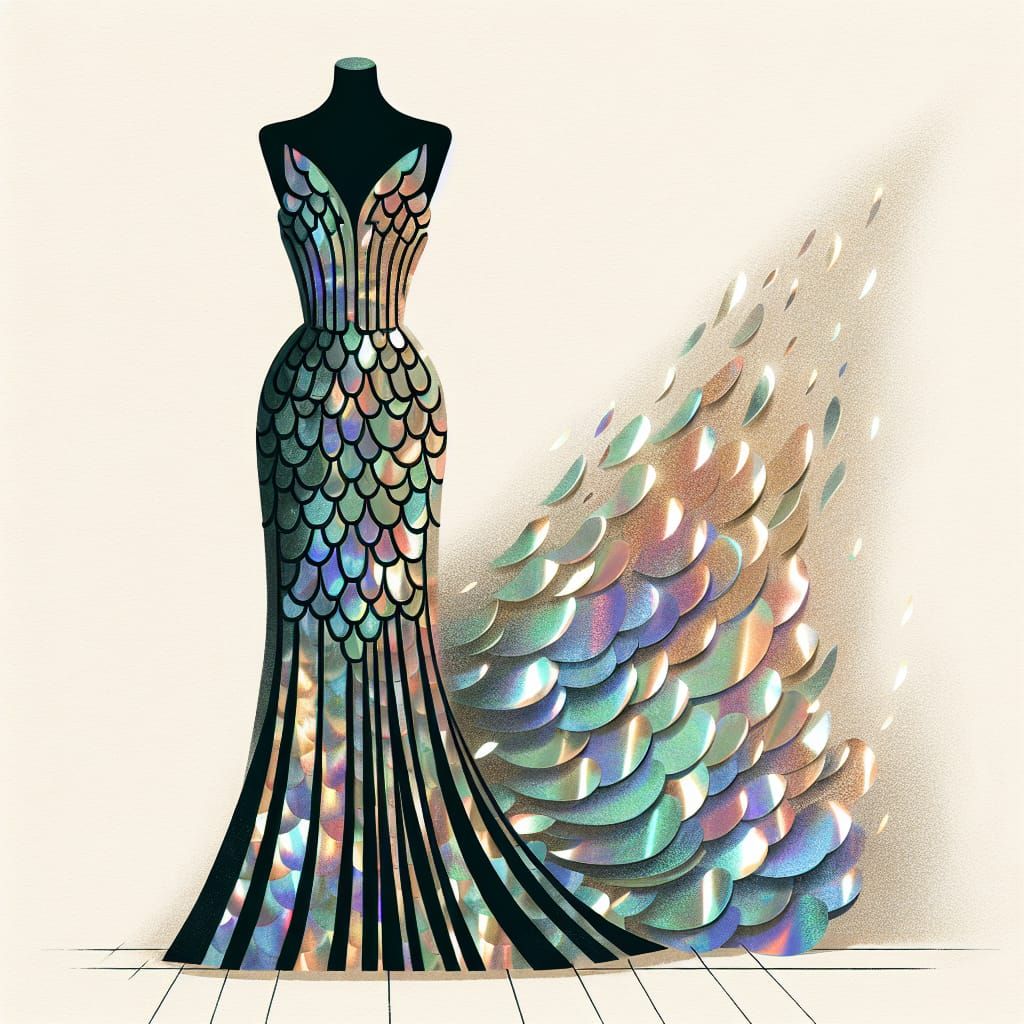 Art by Givenchy, chic evening gown made of shimmering fish s...