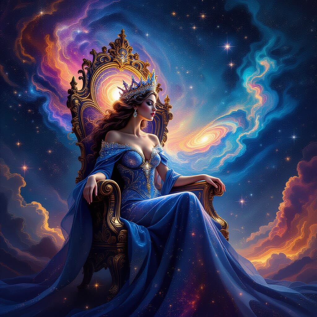 Celestial Queen of Stardust and Nebulae in Cosmic Surrealism