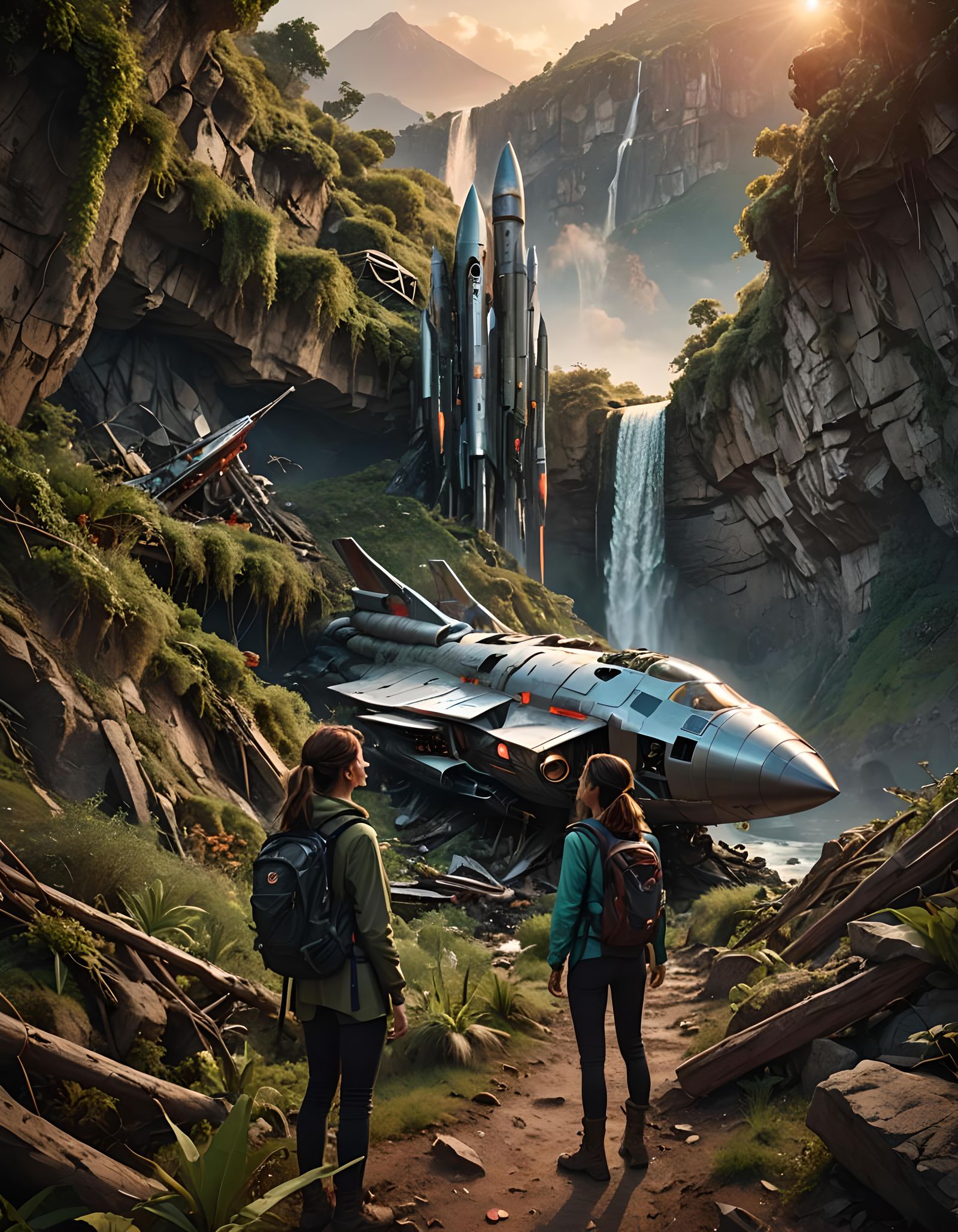 Hiker Finds Spaceship Wreck at Sunset