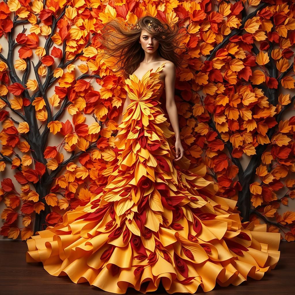 Autumnal Papercraft Couture Fashion Portrait