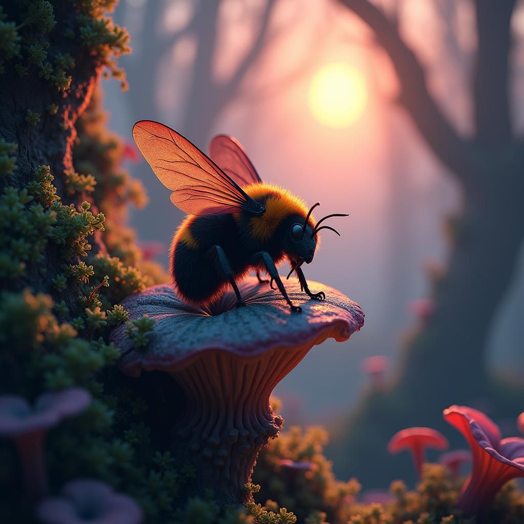 Bumblebee Bat in Mystical Forest: 8K Matte Painting
