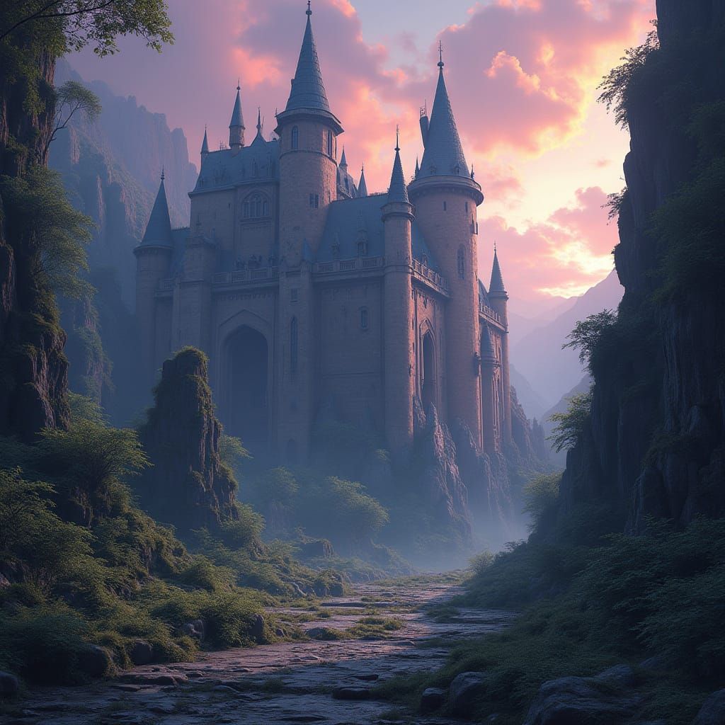 Epic Fantasy Castle Ruins in Deep, Vibrant Colors