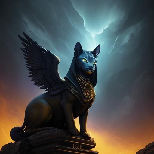 Regal Sphynx Portrait in Dark Fantasy Art Nouveau Style