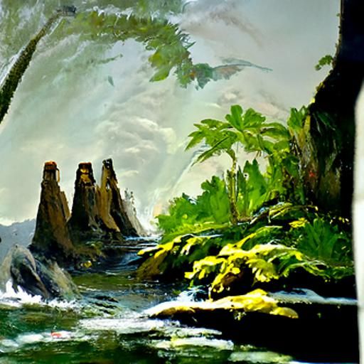 Scenic Islands in Stream Oil Painting