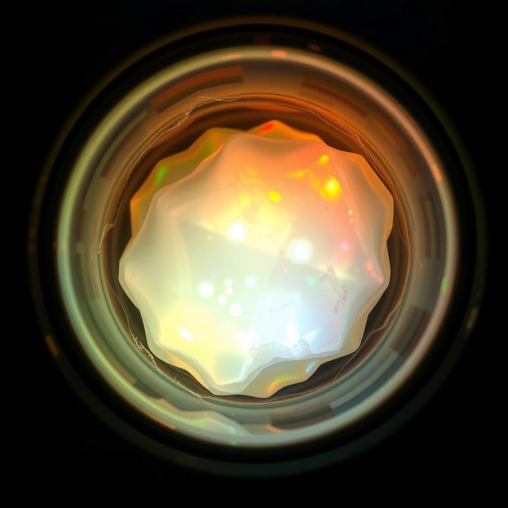 Bioluminescent Cells Inside Glass Prism: Macro Splash Art