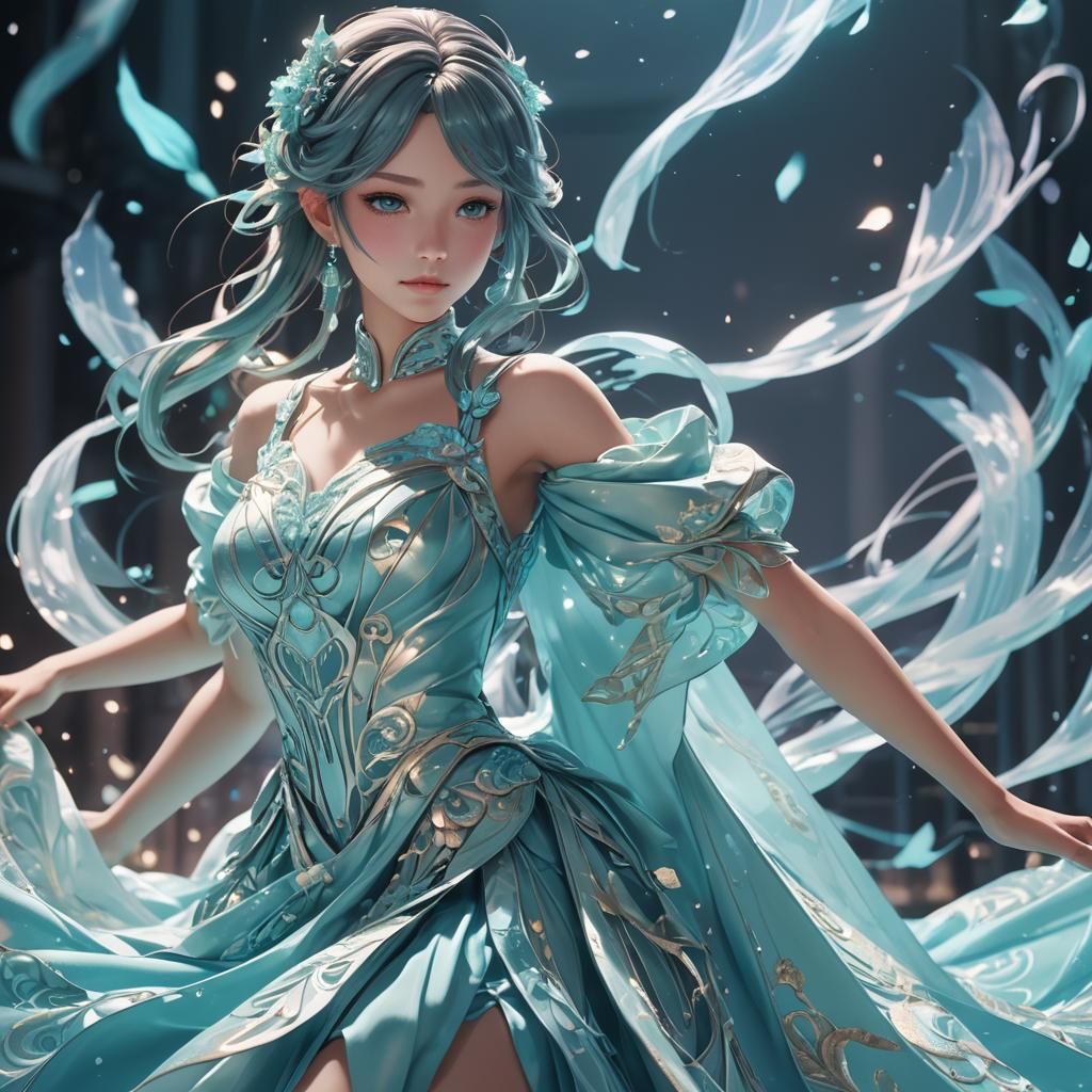 Aqua Dress Model in Anime Style