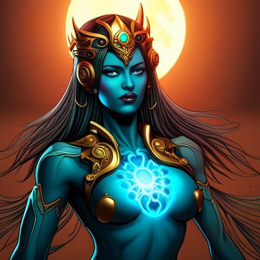 Steampunk Bioluminescent Cybernetic Atlantean Aztec Queen