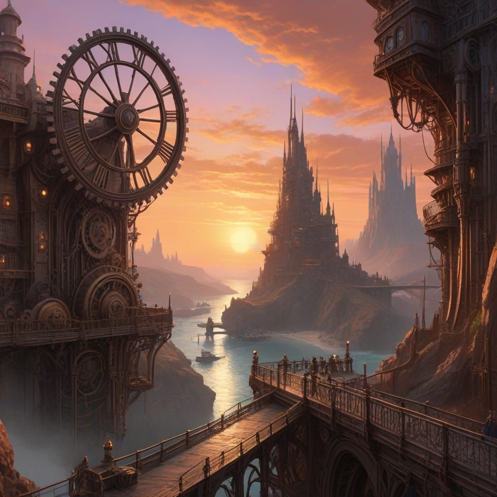 Steampunk Metropolis at Sunset
