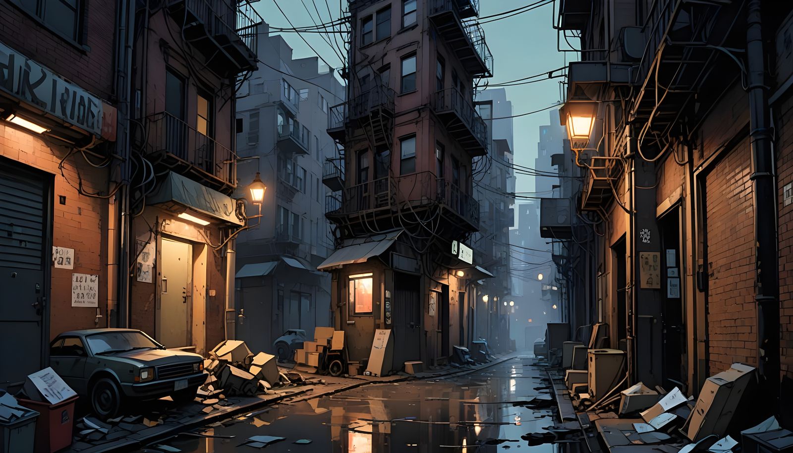 Dark Tokyo Alley in Anime Style