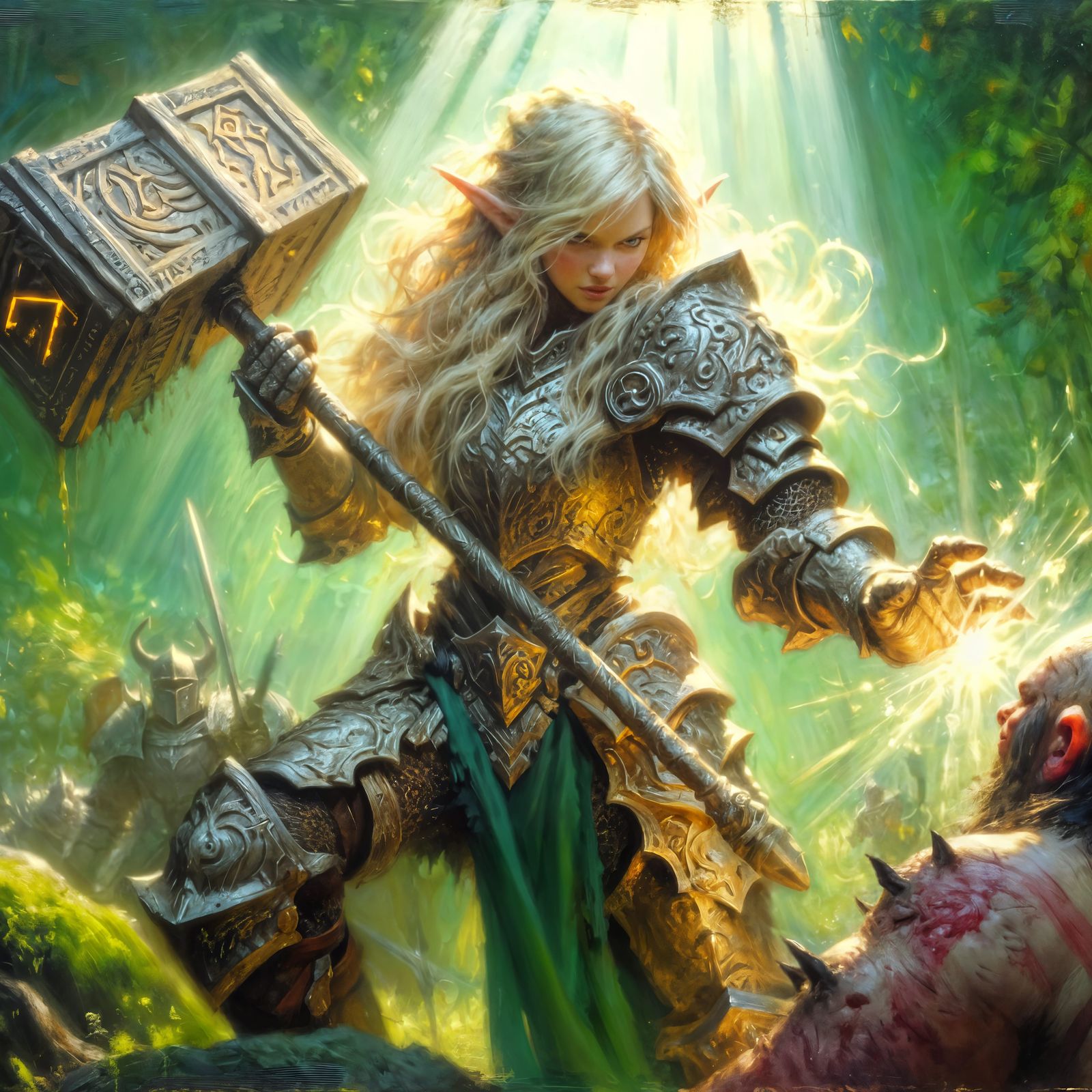 Eldritch Knight Defies Darkness with Massive Warhammer