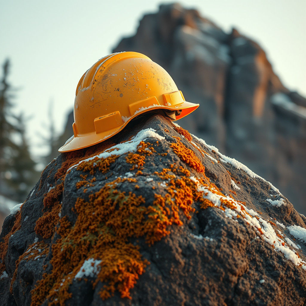 Autumn Lichen Reclaims Safety Helmet in Winter