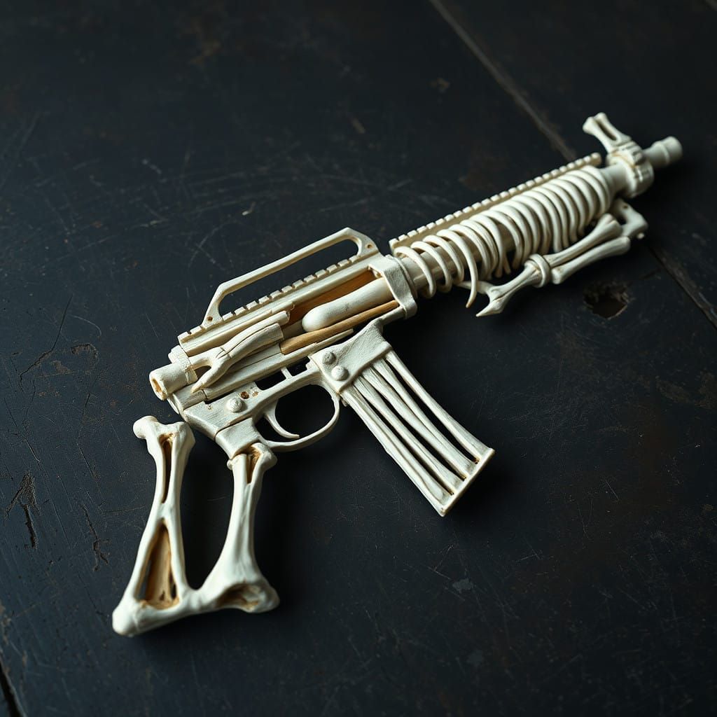 Skeleton Rifle on Weathered Surface, Crafted from Twisted Bo...