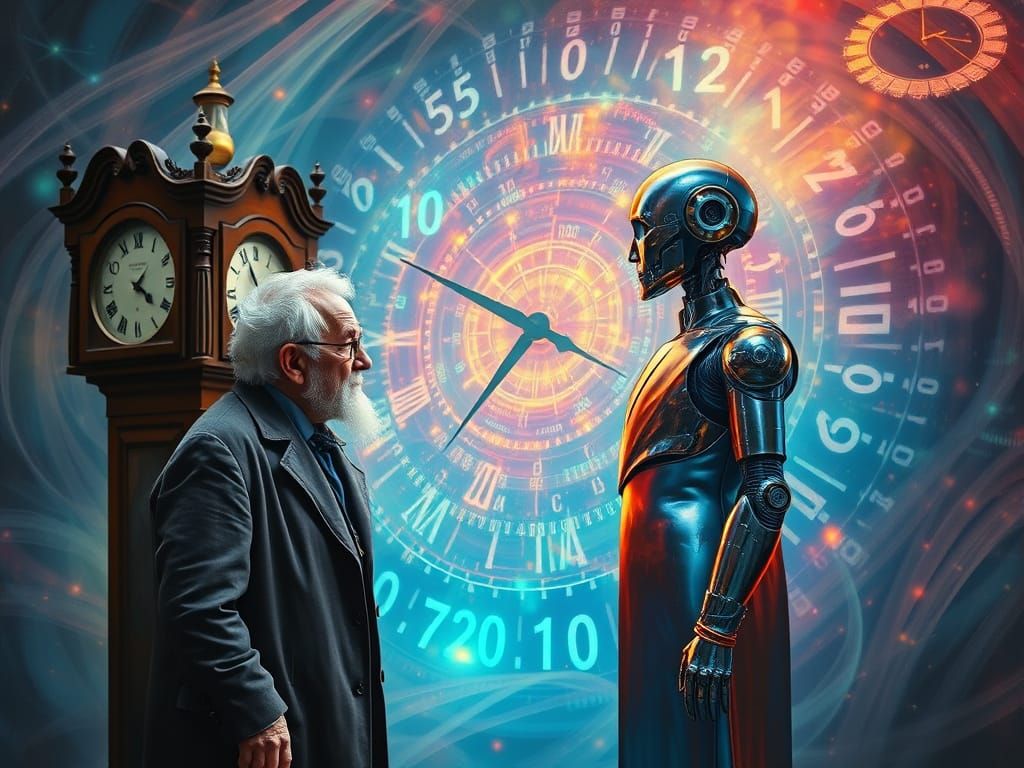 Surreal Time Portal with Scientist and Cyborg