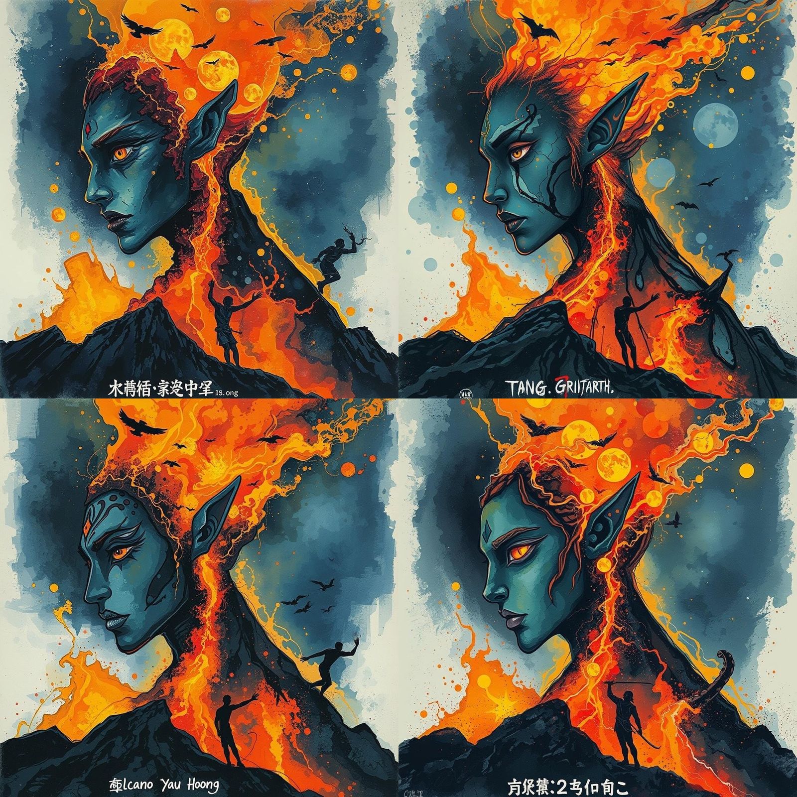 Ethereal Avatar in Volcanic Fantasy, Alcohol Ink and Oils