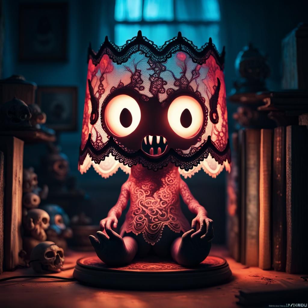 Cute Glowing Chibi Lampshade Monster in Detailed Digital Art