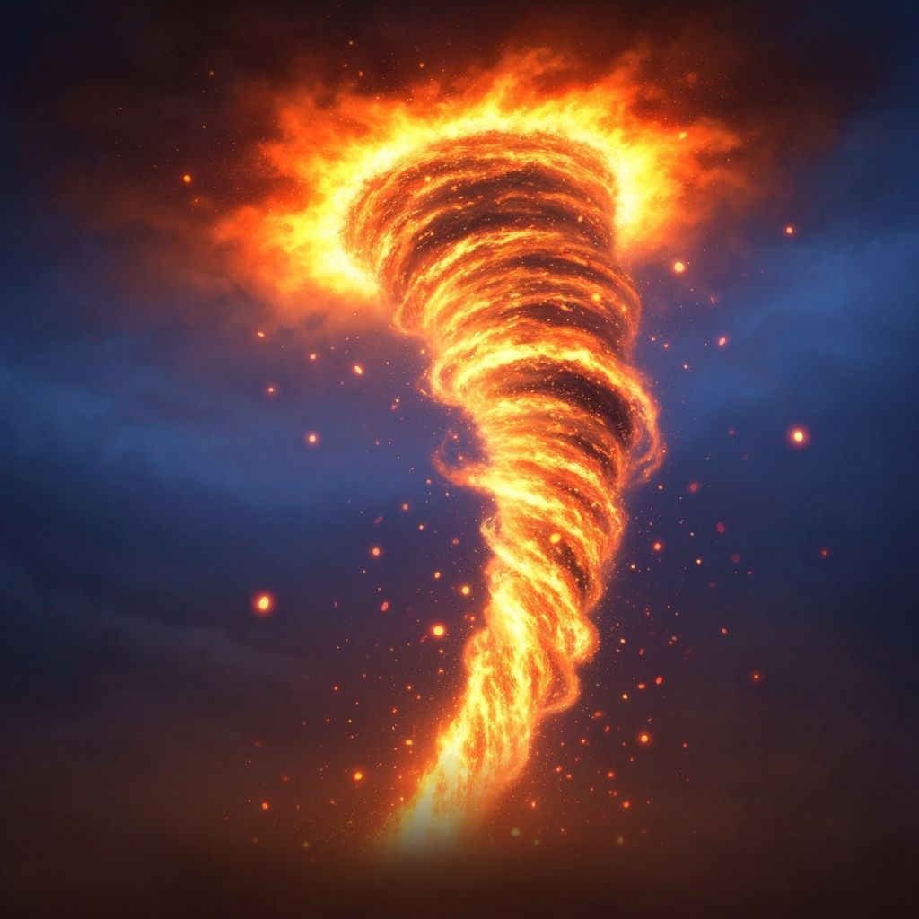 Intense Fire Tornado in a Deep Sky, Fantasy Art