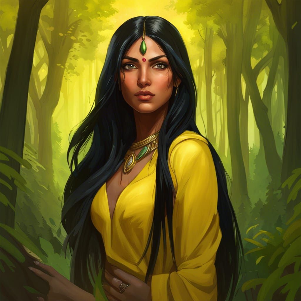 Fantasy art, indian woman, beautiful woman, green eyes, long...