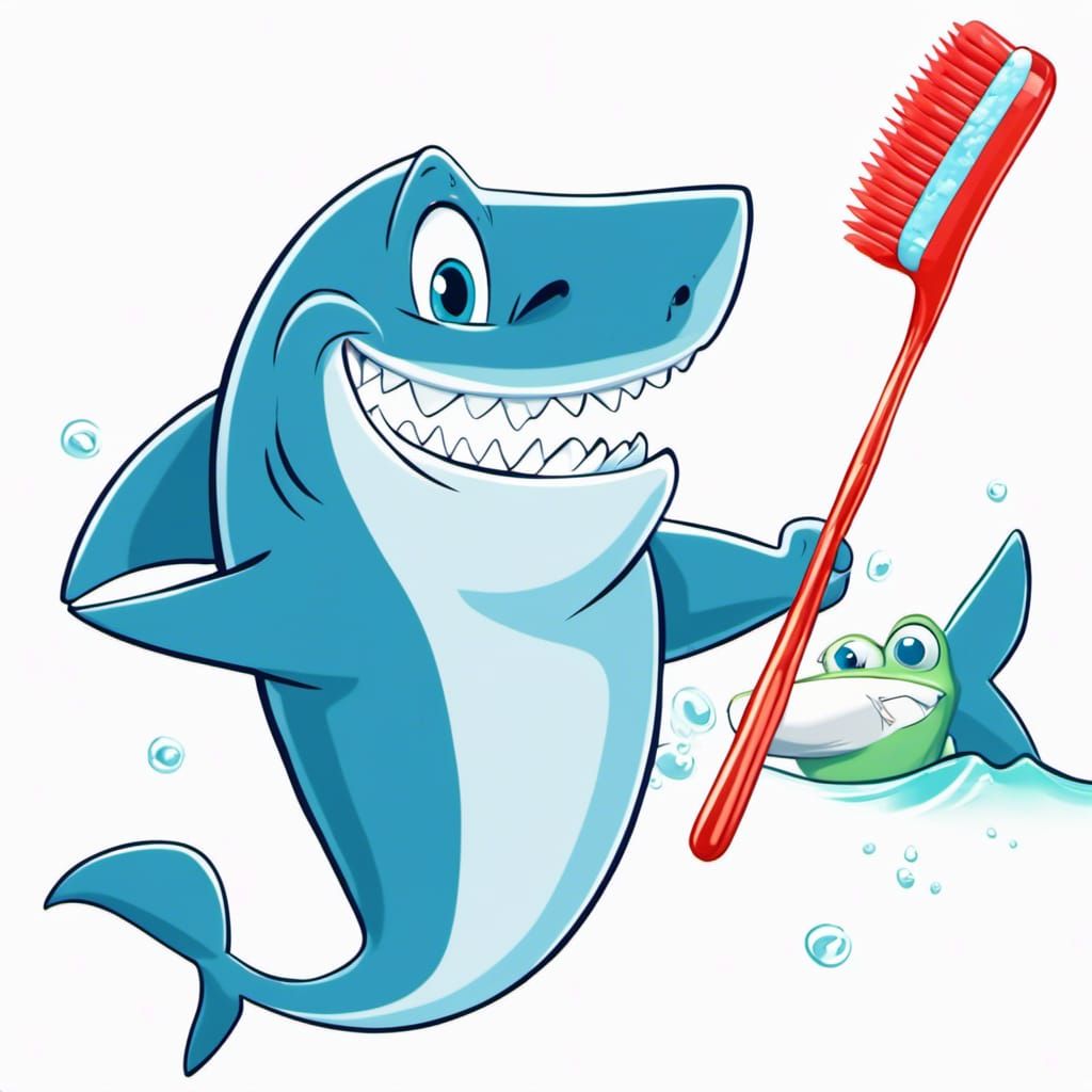 Happy Cartoon Shark Promotes Dental Hygiene