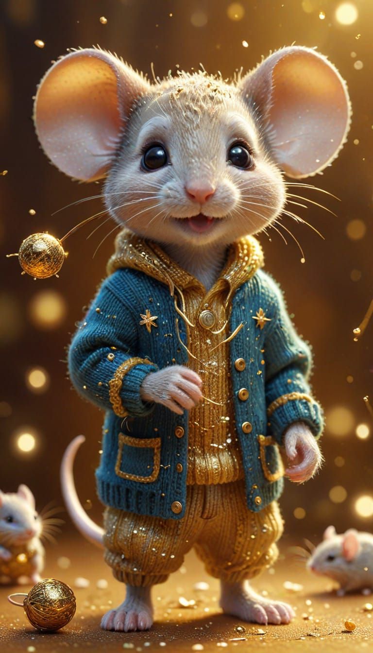 Cute Animated Boy Plays with Mice in Vibrant Hyperrealistic....