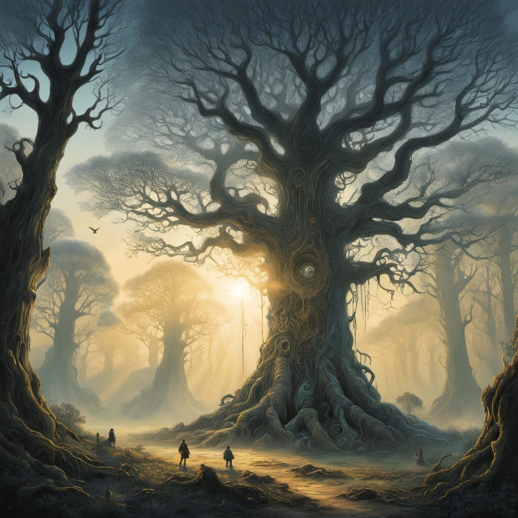 Ethereal Dawn Creatures Emerge from Ancient Trees in Aetherp...