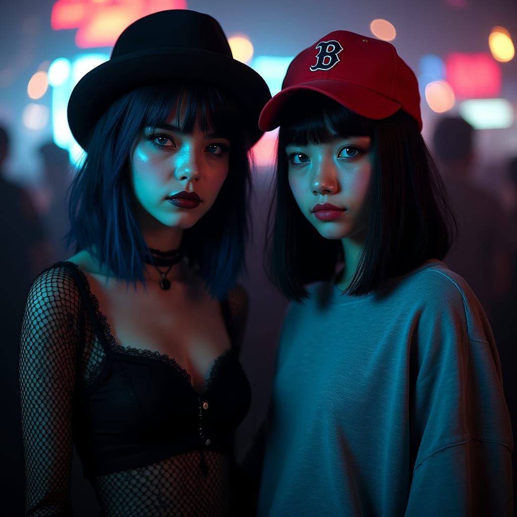 Hyper Realistic Portrait of an 18-Year-Old Emo Girl in a Clu...