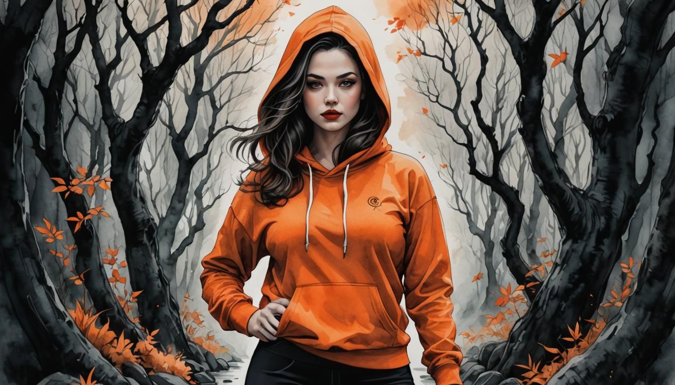 Dark Fantasy Woman in Watercolor and Ink