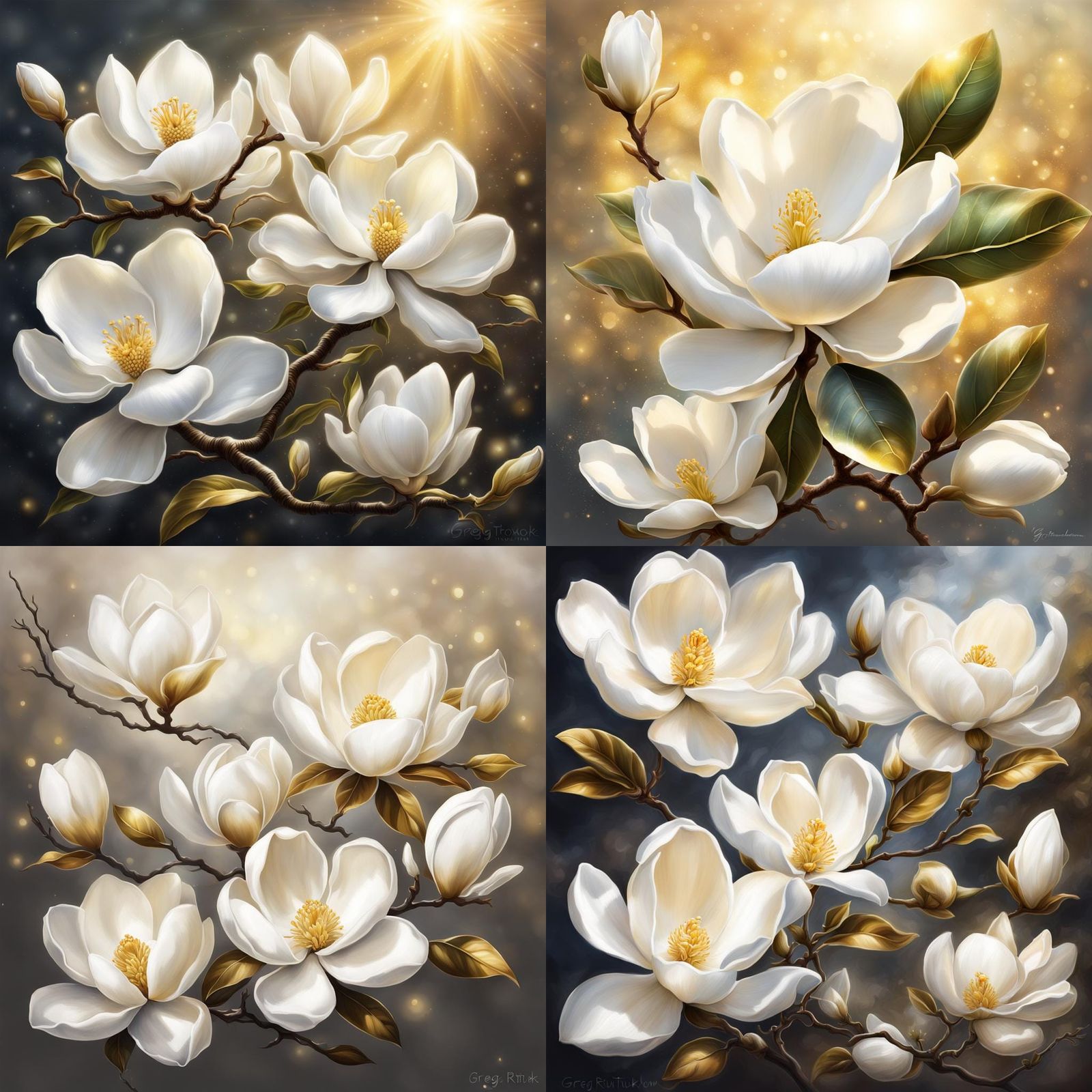 Magnificent White Magnolias in Golden Light