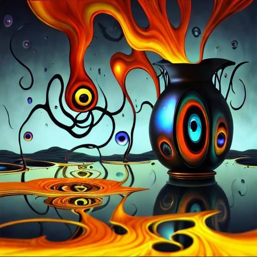 Surreal Eyeballs Floating in Dark Void, Close-Up