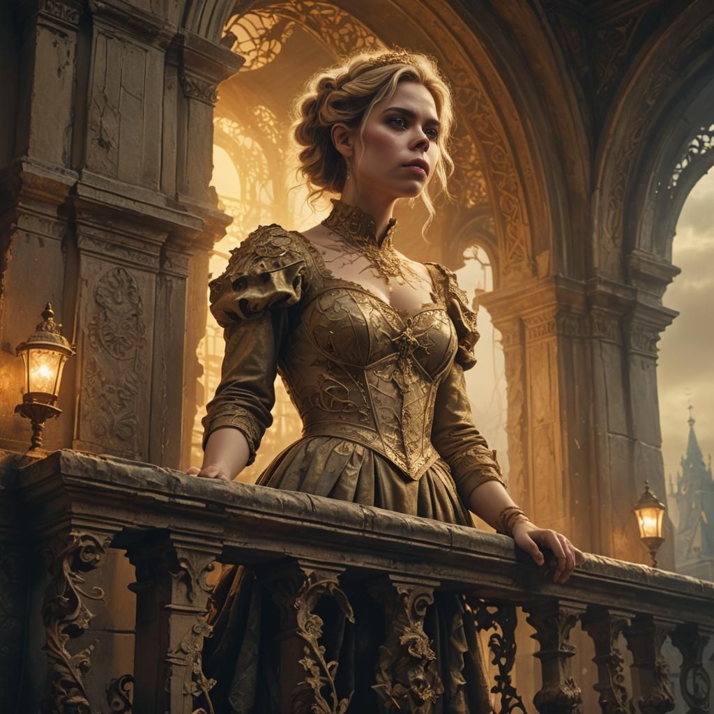 Baroque Fantasy Heroine on Ruined Balcony