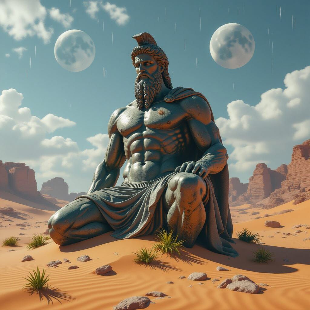Colossal Greek God Statue in Alien Desert