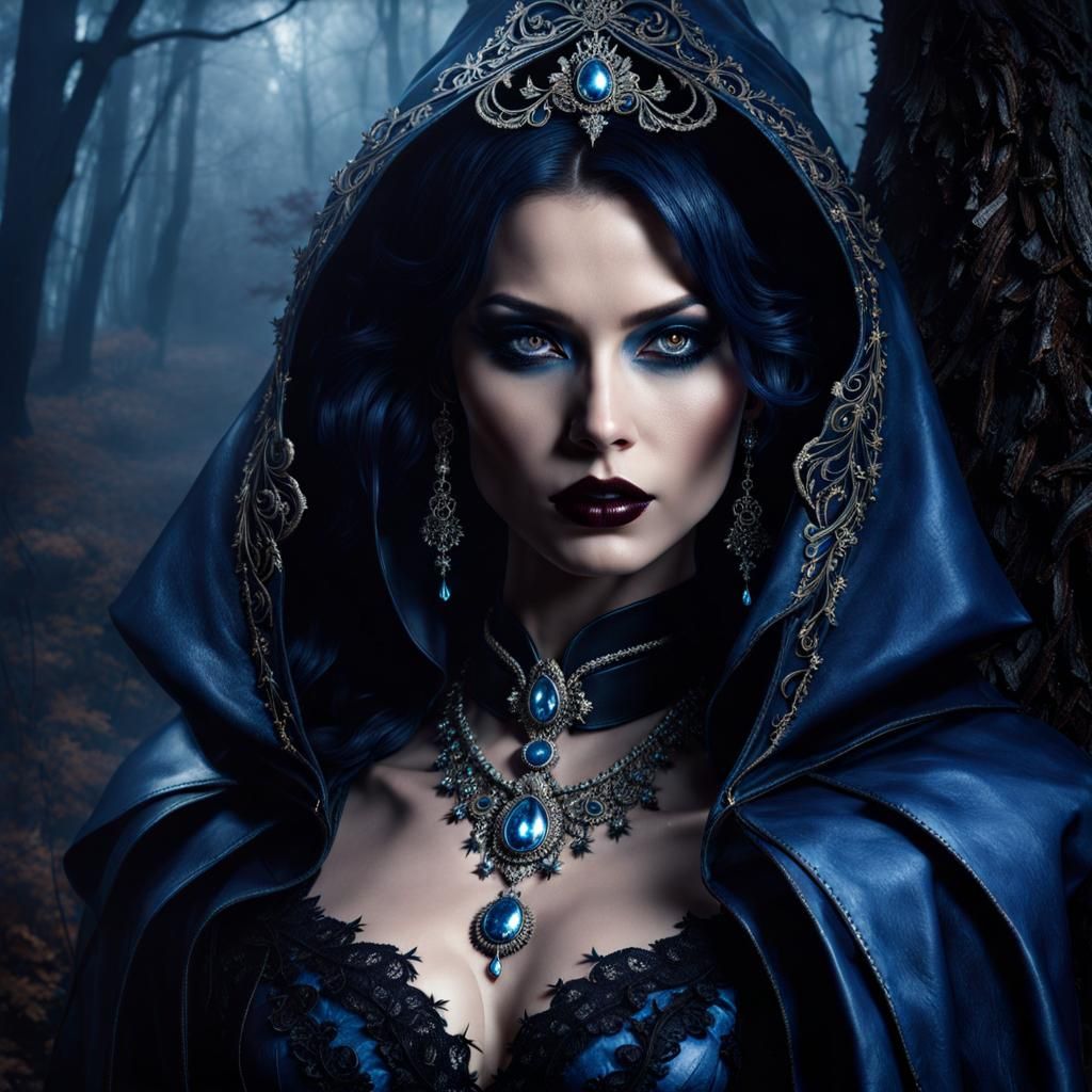 Gothic Enchantress Portrait in Dark Forest