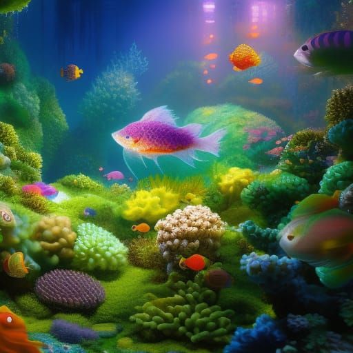 Cute Baby Fish in Glass Tank, Digital Art