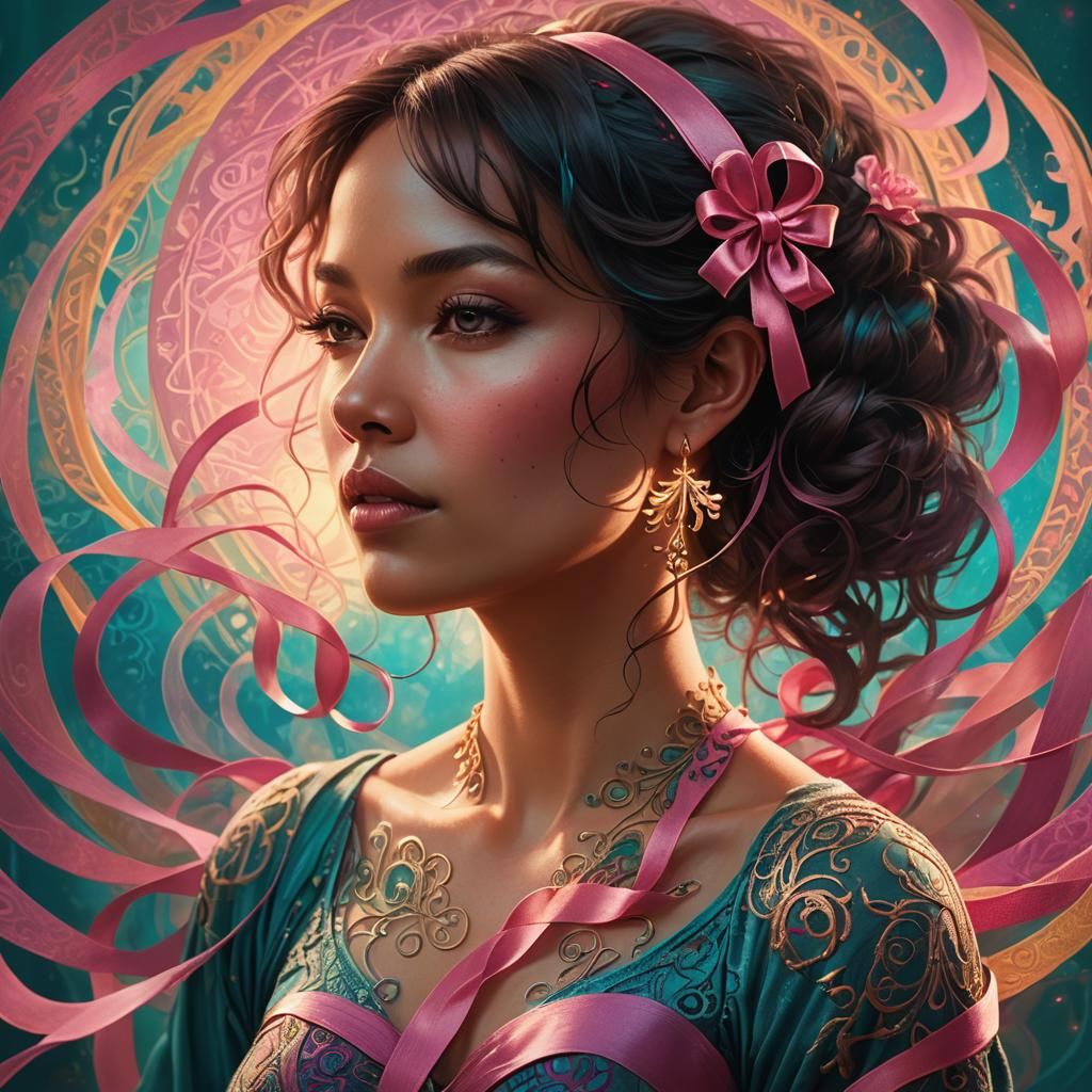 Pink Ribbon Silhouette in Fantasy Concept Art Style