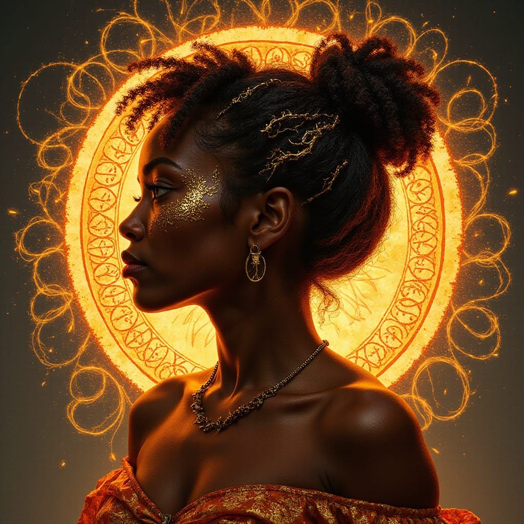 Art Nouveau Illustration: Woman with Metallic Hair