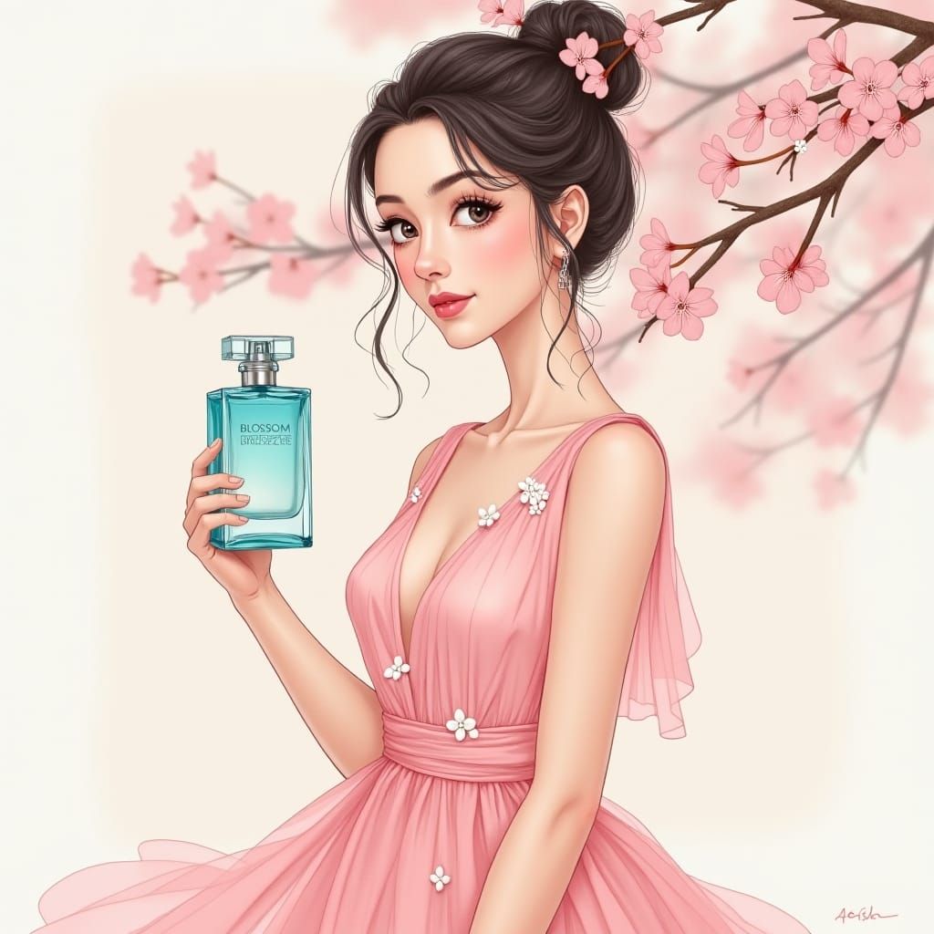 Olivia Rodrigo and Blossom Breeze Perfume, Watercolor Art