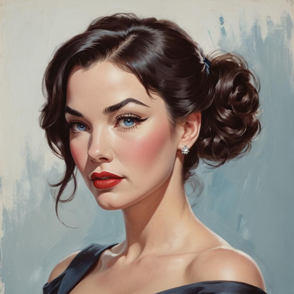 Bettie Page Portrait with Off-Shoulder Dress