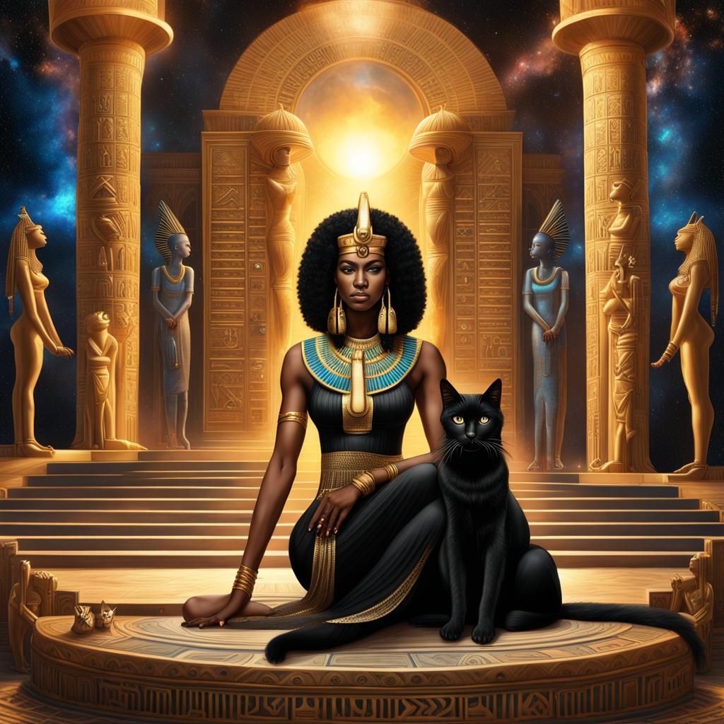 Goddess Sekhmet on Throne: Holographic Astral Illustration