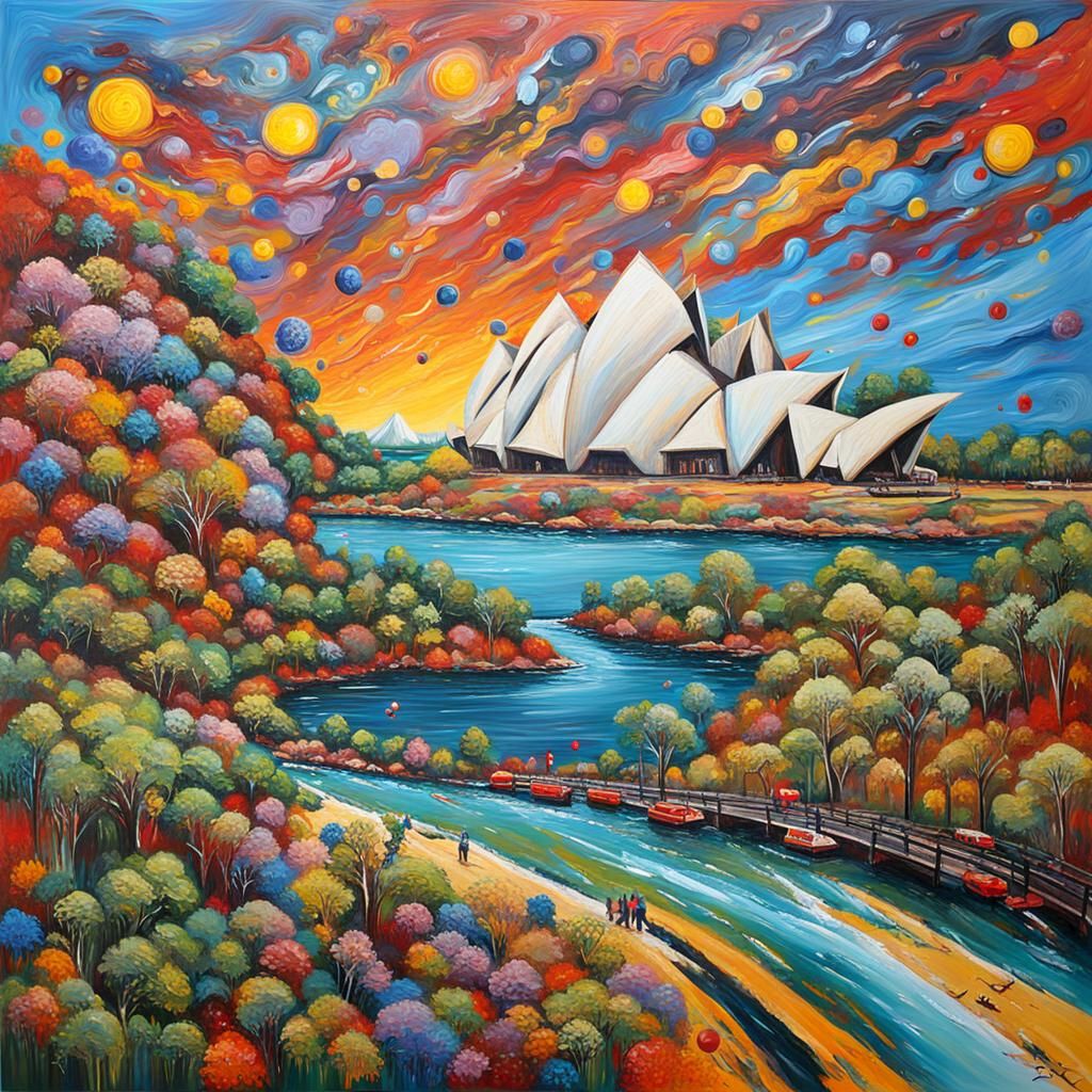 Australian Landmark: Maximalist Impasto Acrylic Painting