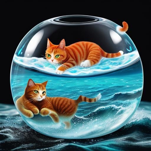 Ginger Cat in a Bottle, Holographic Illustration
