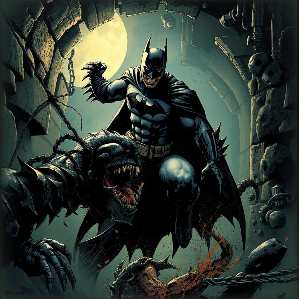 Batman vs Killer Croc in Gotham: Noir Style