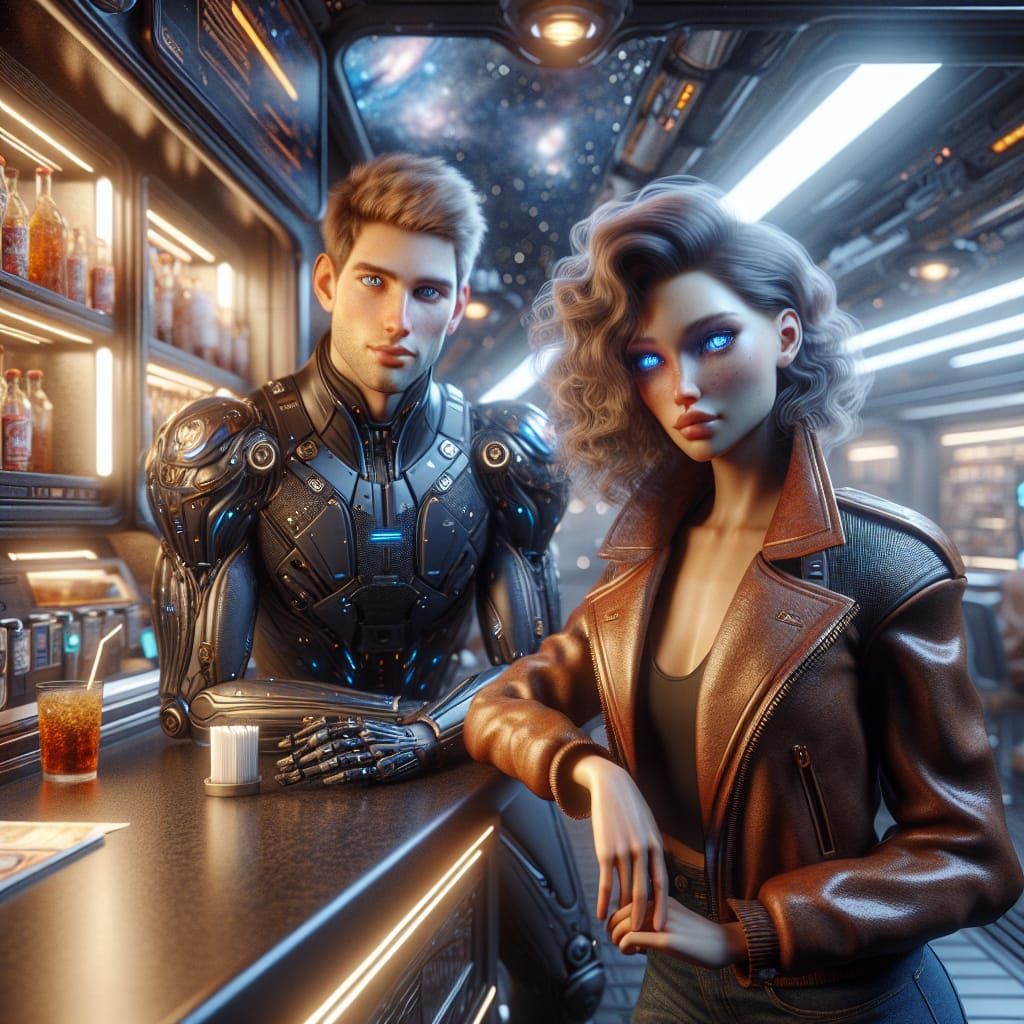 Cyborgs at Bide-a-While Space Station in Vray Style