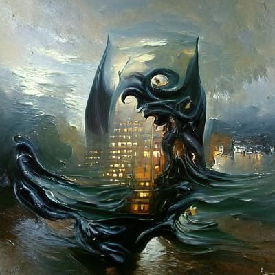Lovecraftian Batman in Oil Painting Style