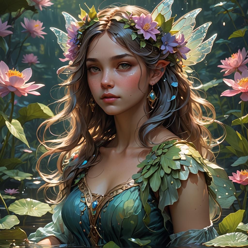 Lilypond Fairy Portrait in Detailed Fantasy Style