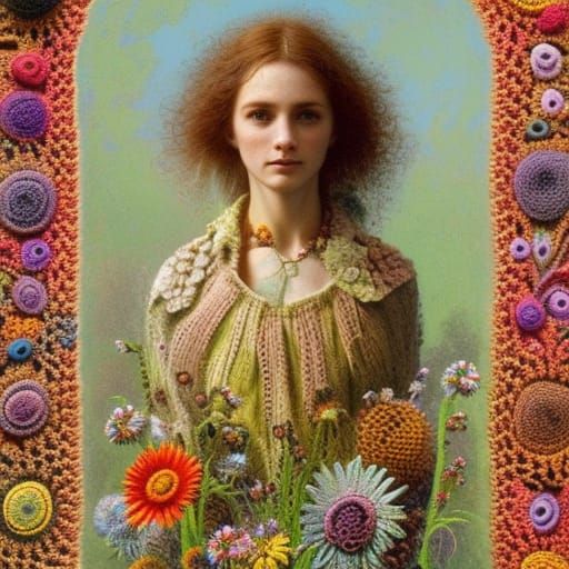 Boho Woman in Biomorphic Crochet Sweater