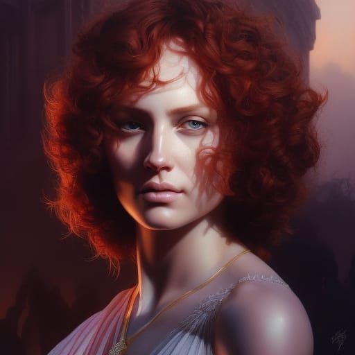 Red-Headed Goddess Portrait in Hyperrealistic Style