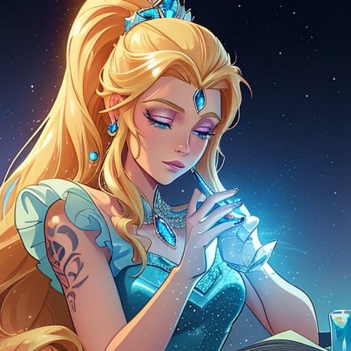 Disney Style Cinderella With Tattoos in Glass Slipper